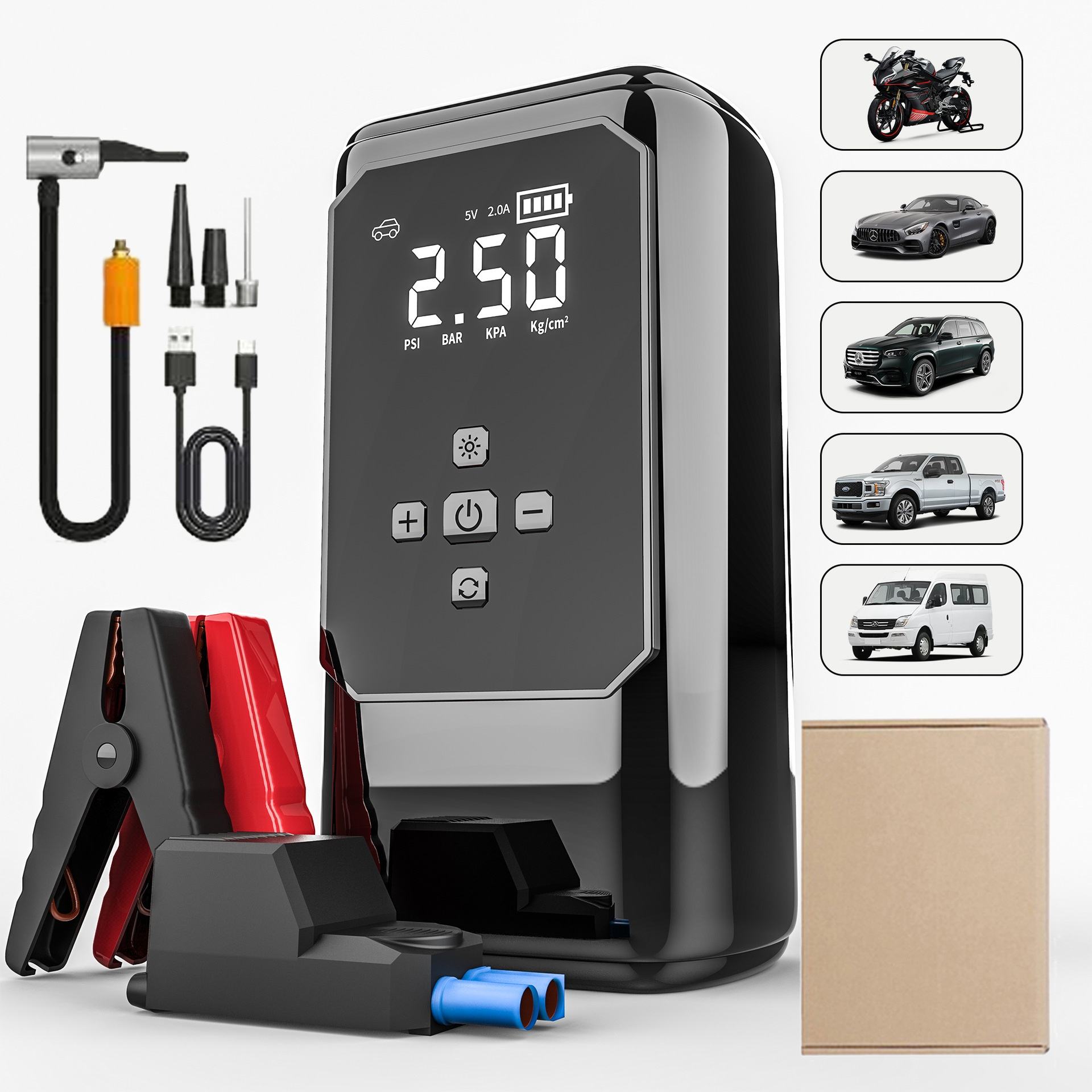 2025 Model High-Capacity 12V ABS Battery Jumper Pack New Car Emergency Jump Starter with Built-in Air Compressor