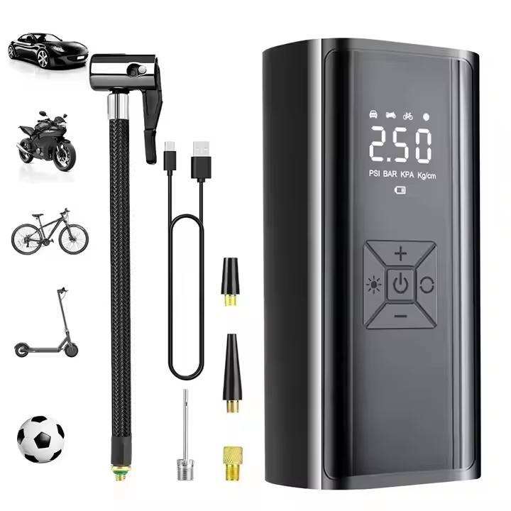 Multi-Function Wireless Air Pump for Cars Smart Power Bank with Digital Display and ABS Material Featuring a Warning Light