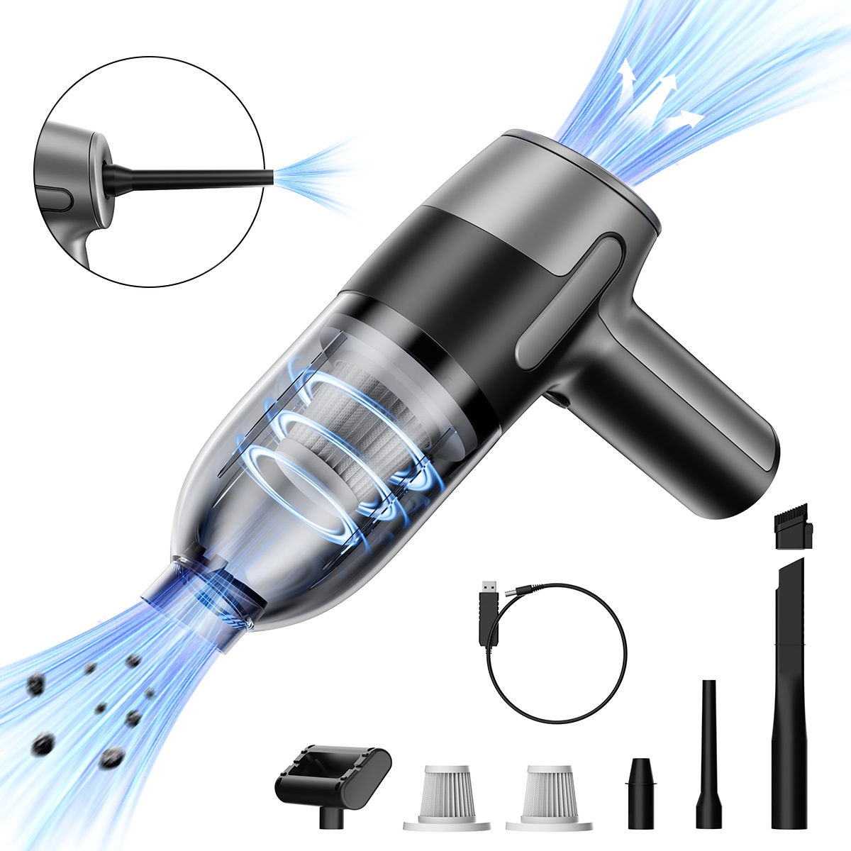 Handheld ABS Wireless Car Vacuum Cleaner with 6000PA Suction and Blowing Capabilities for Home and Car Use